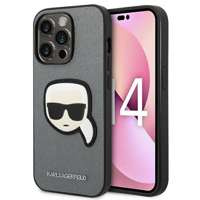 Case Karl Lagerfeld iPhone 14 Pro Max 6.7" silver/silver hardcase Saffiano Karl`s Head Patch